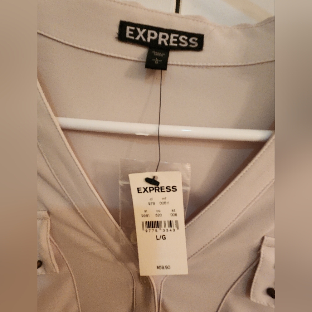Express Studded Pocket Button-Down Blouse - Cream… - image 2